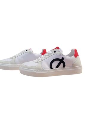 Loci White Bio Leather Sneakers with Red Details